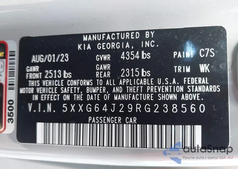 2024 Kia K5 Gt-Line из США, поврежденный, VIN 5XXG64J29RG238560